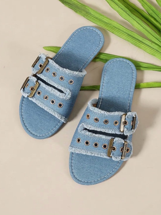 The Real Clean Company Shoes - Denim Sandals Blue Adjustable Buckles Narrow Regular & Wide Fit Friendly New